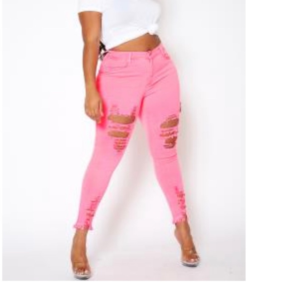Neon pink high waisted skinny jeans 1X